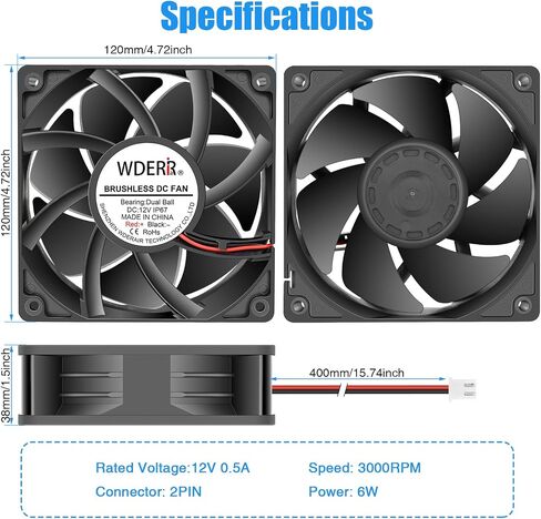 12V DC Waterproof and MoistureProof IP67 Rated 120 x 38mm High Airflow Exhaust Cooling Fan for rv Fridge/Grow Tent/Greenhouse/Crawlspace/Hydronic/Ventilation 3000RPM 2-Pack in Saudi Arabia