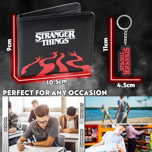 مجموعة محفظة بطاقات وحلقة مفاتيح من Stranger Things للبالغين والمراهقين والأطفال - فتحات للبطاقات وجيب لبطاقة الهوية - هدايا لها in Kuwait