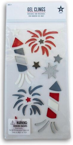 ملصقات نافذة هلامية وطنية باللون الأحمر والأبيض والأزرق من Rocket Fireworks and Stars - 45 قطعة in Kuwait