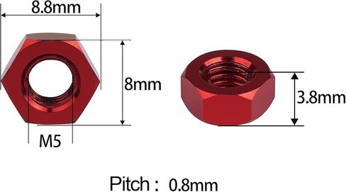 Hex Nut M2 M3 M4 M5 M6 Aluminum Alloy Lock Nut Full Screw Thread Bolt Cap for Drone, Toy, Model, DIY Part Pack of 20 (Red, M5) in Saudi Arabia