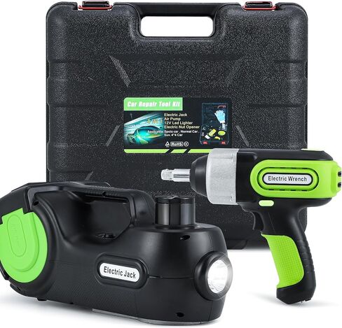 NEWTRY 5 طن مجموعة جاك السيارة الكهربائية 6.1-17.8 بوصة 12 فولت مفتاح كهربائي لتغيير الإطارات ومضخة نفخ الإطارات شاشة LCD لشاحنات سيدان SUV MPV in Kuwait