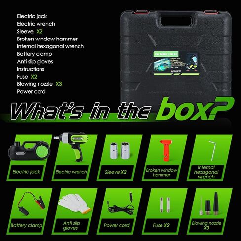 NEWTRY 5 طن مجموعة جاك السيارة الكهربائية 6.1-17.8 بوصة 12 فولت مفتاح كهربائي لتغيير الإطارات ومضخة نفخ الإطارات شاشة LCD لشاحنات سيدان SUV MPV in Kuwait