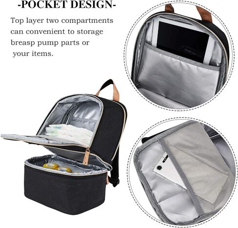 Breast Pump Bag Backpack - Cooler and Moistureproof Bag Double Layer for Mother Outdoor Working Backpack, Fit Most Size Breast Pump Large (Black) in Saudi Arabia