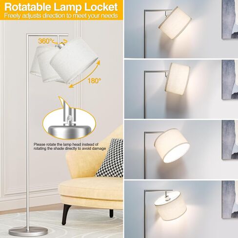 Floor Lamp for Living Room with 3 Color Temperatures Standing Lamp with Adjustable Beige Linen Lampshade Tall Lamps for Bedroom Office Classroom Dorm Room, 9W LED Bulb Included, Silver in Kuwait