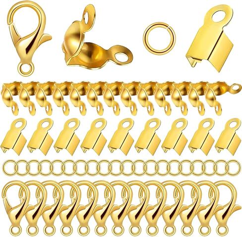 مجموعة إكسسوارات صناعة المجوهرات مكونة من 1400 قطعة مع 300 غطاء مجعد من الخرز، و400 غطاء طرفي قابل للطي، و500 حلقة قفز مفتوحة و200 مشبك مخلب جراد البحر، وأساور مستلزمات صناعة المجوهرات بنفسك (ذهبي) in Kuwait