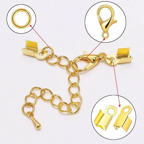 مجموعة إكسسوارات صناعة المجوهرات مكونة من 1400 قطعة مع 300 غطاء مجعد من الخرز، و400 غطاء طرفي قابل للطي، و500 حلقة قفز مفتوحة و200 مشبك مخلب جراد البحر، وأساور مستلزمات صناعة المجوهرات بنفسك (ذهبي) in Kuwait