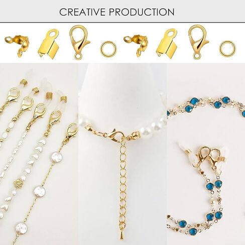 مجموعة إكسسوارات صناعة المجوهرات مكونة من 1400 قطعة مع 300 غطاء مجعد من الخرز، و400 غطاء طرفي قابل للطي، و500 حلقة قفز مفتوحة و200 مشبك مخلب جراد البحر، وأساور مستلزمات صناعة المجوهرات بنفسك (ذهبي) in Kuwait