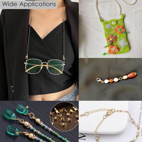 مجموعة إكسسوارات صناعة المجوهرات مكونة من 1400 قطعة مع 300 غطاء مجعد من الخرز، و400 غطاء طرفي قابل للطي، و500 حلقة قفز مفتوحة و200 مشبك مخلب جراد البحر، وأساور مستلزمات صناعة المجوهرات بنفسك (ذهبي) in Kuwait