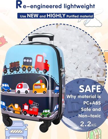 حقائب سفر للأطفال بعجلات دوارة للأولاد والبنات تحمل حقيبة سفر صلبة وعربة سفر للأطفال الصغار هدية (فتحة) in Kuwait