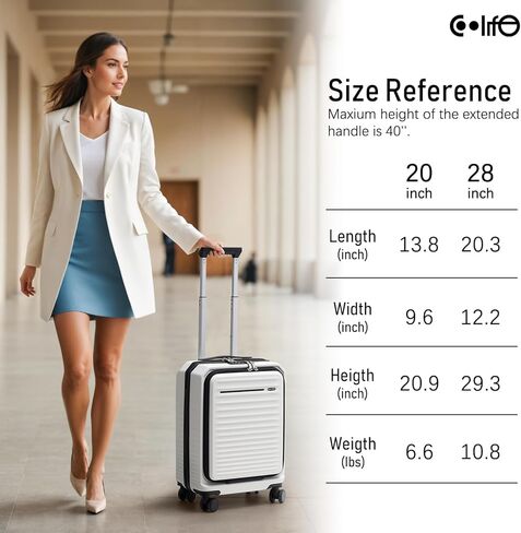 قطعة حقيبة أمتعة من Coolife يمكن حملها على الجانب الصلب ABS + PC عربة أمتعة بدوارة TSA قفل بمنفذ USB ومقصورة جيب in Kuwait