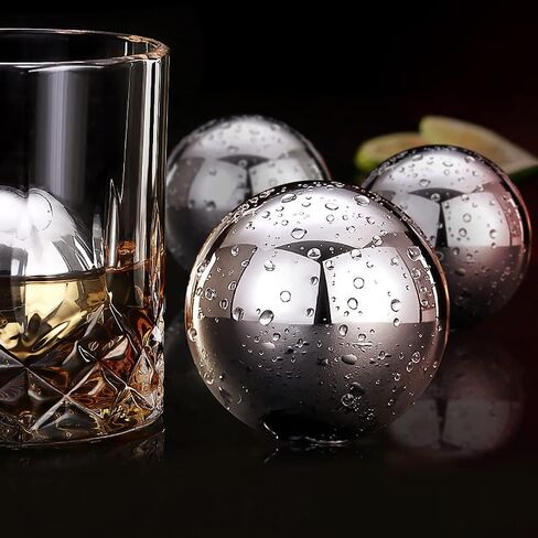 Whiskey Balls Set of 4 Reusable Stainless Steel Metal Ice Sphere Cubes Beverage Chilling Rocks Whiskey Stones Gifts for Men Him Husband from Wife in Saudi Arabia
