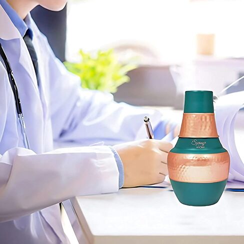 Spring Pure Copper Water Bottle with Flip top Shaker Lid, Premium Silicone Rubberised Coating (750 Ml) Black, Pack of 1 Bottle (Gold Black 750) in Saudi Arabia
