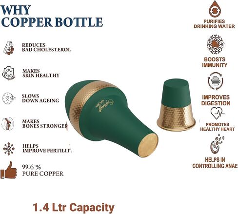 Spring Pure Copper Water Bottle with Flip top Shaker Lid, Premium Silicone Rubberised Coating (750 Ml) Black, Pack of 1 Bottle (Gold Black 750) in Saudi Arabia