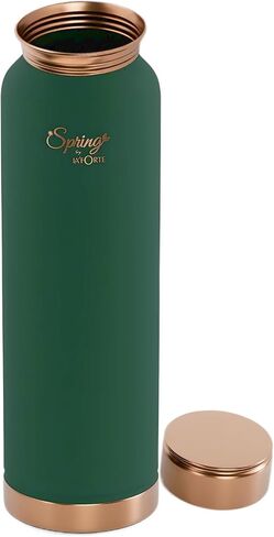 Spring Pure Copper Water Bottle with Flip top Shaker Lid, Premium Silicone Rubberised Coating (750 Ml) Black, Pack of 1 Bottle (Gold Black 750) in Saudi Arabia