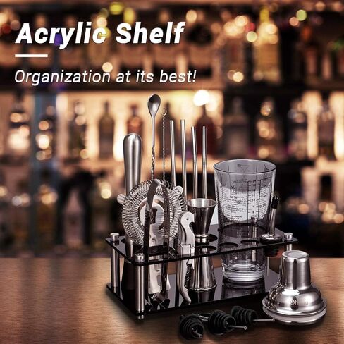 Cocktail Shaker Set, Ohuhu 17-Piece Bartender Kit Bar Tool Set with Acrylic Stand Premium Soda-Lime Glass Drink Shaker with All Bar Accessories for Beginners Home Bar Parties Mothers Day Gifts in Kuwait