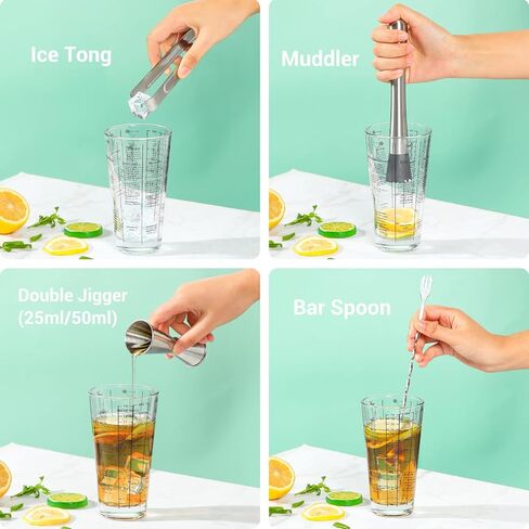 Cocktail Shaker Set, Ohuhu 17-Piece Bartender Kit Bar Tool Set with Acrylic Stand Premium Soda-Lime Glass Drink Shaker with All Bar Accessories for Beginners Home Bar Parties Mothers Day Gifts in Kuwait