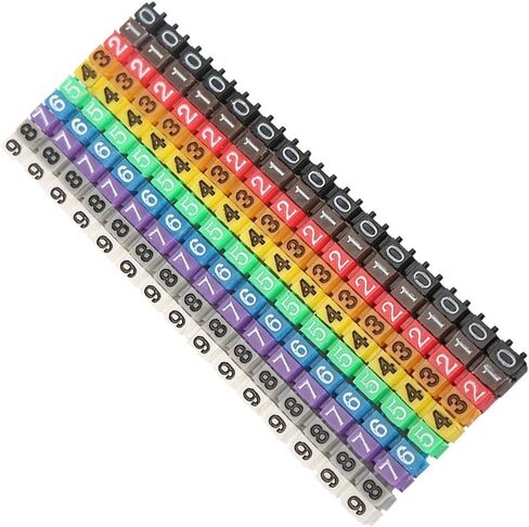 Akozon C Shape Coded Clip on Plastic Cable Identification Wire Cord Cable Marker Digital Number Tube Wire Label Colorful (1.5mm²) in Saudi Arabia