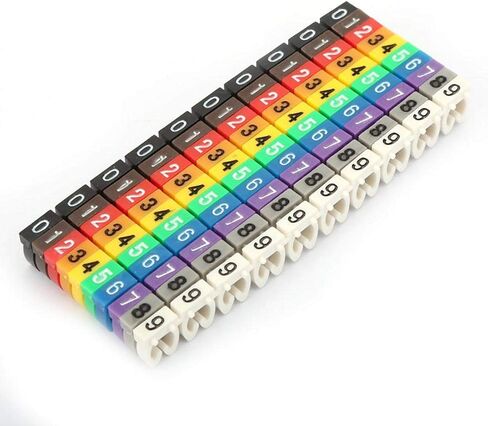 Akozon C Shape Coded Clip on Plastic Cable Identification Wire Cord Cable Marker Digital Number Tube Wire Label Colorful (1.5mm²) in Saudi Arabia