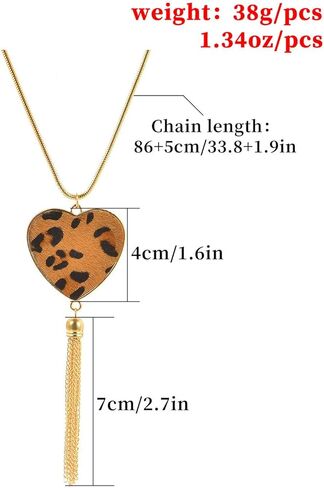 The Woo's Long Necklace for Women Leopard Oval Round Heart Shaped Pendant Necklace Bohemia Fringe Tassel Necklaces Boho Handmade Disk Circle Y Chain Statement Necklace Fashion Jewelry in Kuwait