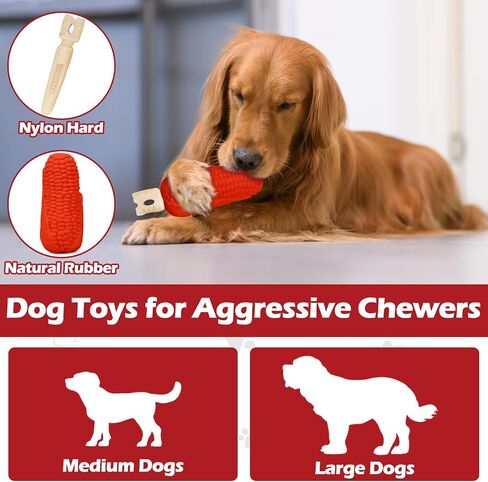 Indestructible Dog Toys for Aggressive Chewers: Interactive Tough Chew Toys for Large Medium Dogs - Durable Corn Super Chewer Gifts for Large Breed Hard Rubber & Nylon Pet Toy Beef & Milk Flavor in Saudi Arabia