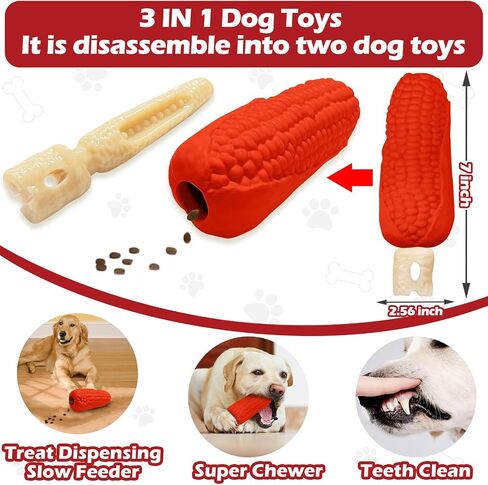Indestructible Dog Toys for Aggressive Chewers: Interactive Tough Chew Toys for Large Medium Dogs - Durable Corn Super Chewer Gifts for Large Breed Hard Rubber & Nylon Pet Toy Beef & Milk Flavor in Saudi Arabia