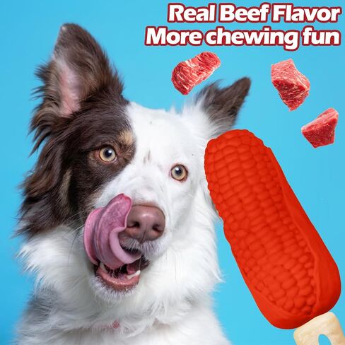 Indestructible Dog Toys for Aggressive Chewers: Interactive Tough Chew Toys for Large Medium Dogs - Durable Corn Super Chewer Gifts for Large Breed Hard Rubber & Nylon Pet Toy Beef & Milk Flavor in Saudi Arabia