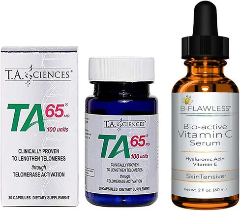 ت. Sciences TA-65 30 كبسولة، 100 وحدة تتضمن زجاجة مجانية من مصل فيتامين C الفاخر B-Flawless 2 أونصة سائلة 60 مل للوجه in Kuwait