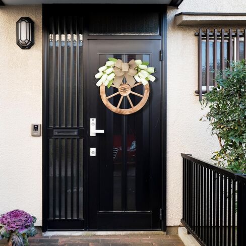 Valery Madelyn Tulips Spring Summer Wreaths for Front Door with Lights, 20 Inch Pre-Lit Farmhouse Wooden Wreath with White Artificial Flowers for Rustic Wall Window Home Wedding Anniversary Decor in Saudi Arabia