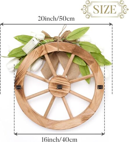 Valery Madelyn Tulips Spring Summer Wreaths for Front Door with Lights, 20 Inch Pre-Lit Farmhouse Wooden Wreath with White Artificial Flowers for Rustic Wall Window Home Wedding Anniversary Decor in Saudi Arabia
