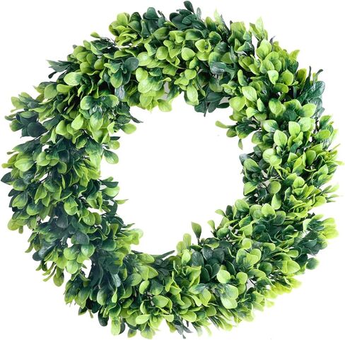 Faux Boxwood Wreath, 15" Artificial Green Leaves Wreath for Front Door Hanging Wall Windows Decoration Holiday Festival Wedding Decor in Saudi Arabia