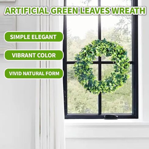 Faux Boxwood Wreath, 15" Artificial Green Leaves Wreath for Front Door Hanging Wall Windows Decoration Holiday Festival Wedding Decor in Saudi Arabia