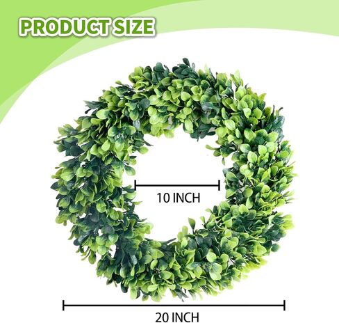 Faux Boxwood Wreath, 15" Artificial Green Leaves Wreath for Front Door Hanging Wall Windows Decoration Holiday Festival Wedding Decor in Saudi Arabia