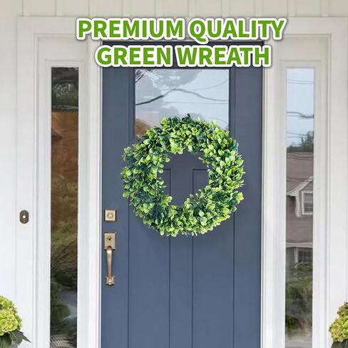 Faux Boxwood Wreath, 15" Artificial Green Leaves Wreath for Front Door Hanging Wall Windows Decoration Holiday Festival Wedding Decor in Saudi Arabia