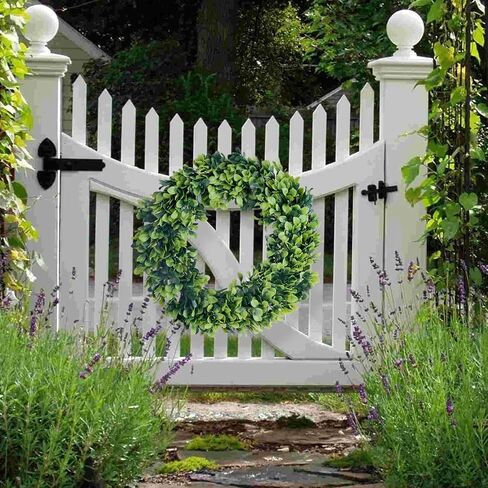 Faux Boxwood Wreath, 15" Artificial Green Leaves Wreath for Front Door Hanging Wall Windows Decoration Holiday Festival Wedding Decor in Saudi Arabia