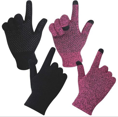 2P Pack Winter Knit Gloves, Touchscreen Warm Soft Elastic Thickened Cuff, Anti-Slip Silicone Gel Gloves for Women Men in Saudi Arabia