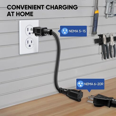 سلك محول شاحن EV، سلك محول طاقة عالي التحمل 12AWG NEMA 5-15P إلى 6-20R EV، قابس منزلي 1 قدم 16 أمبير إلى محول شفرة 6-20R T لشحن المركبات الكهربائية in Kuwait