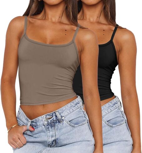 WIHOLL Womens Tank Tops Fashion Summer Crop Tops 2024 Scoop Neck Slim Fit Camisoles Y2k Clothes Going Out Tops 2 Pack/3 Pack in Saudi Arabia