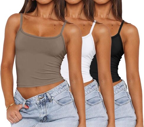 WIHOLL Womens Tank Tops Fashion Summer Crop Tops 2024 Scoop Neck Slim Fit Camisoles Y2k Clothes Going Out Tops 2 Pack/3 Pack in Saudi Arabia