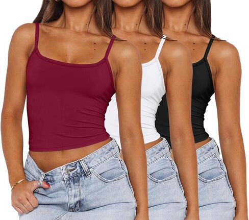 WIHOLL Womens Tank Tops Fashion Summer Crop Tops 2024 Scoop Neck Slim Fit Camisoles Y2k Clothes Going Out Tops 2 Pack/3 Pack in Saudi Arabia