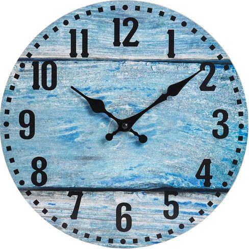 Wall Clock, Coastal Blue Wall Clocks Battery Operated Silent Non-Ticking, Small Nautical Rustic Quite Clocks for Living Room, Kitchen, Bedroom, Home (10 Inch) in Saudi Arabia