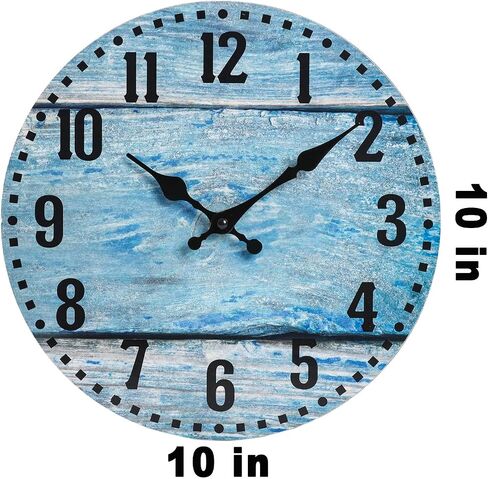 Wall Clock, Coastal Blue Wall Clocks Battery Operated Silent Non-Ticking, Small Nautical Rustic Quite Clocks for Living Room, Kitchen, Bedroom, Home (10 Inch) in Saudi Arabia