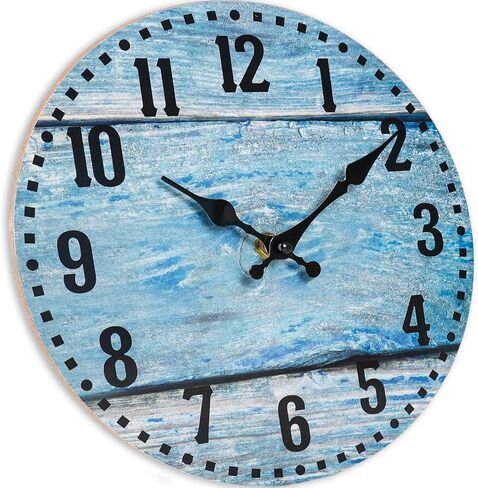 Wall Clock, Coastal Blue Wall Clocks Battery Operated Silent Non-Ticking, Small Nautical Rustic Quite Clocks for Living Room, Kitchen, Bedroom, Home (10 Inch) in Saudi Arabia