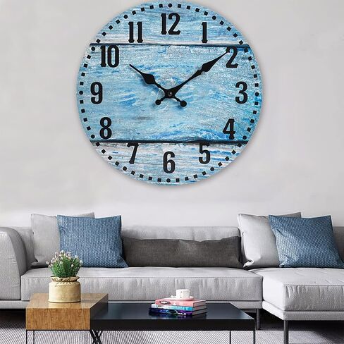 Wall Clock, Coastal Blue Wall Clocks Battery Operated Silent Non-Ticking, Small Nautical Rustic Quite Clocks for Living Room, Kitchen, Bedroom, Home (10 Inch) in Saudi Arabia