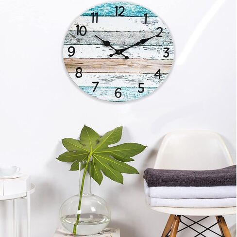 Wall Clock, Coastal Blue Wall Clocks Battery Operated Silent Non-Ticking, Small Nautical Rustic Quite Clocks for Living Room, Kitchen, Bedroom, Home (10 Inch) in Saudi Arabia