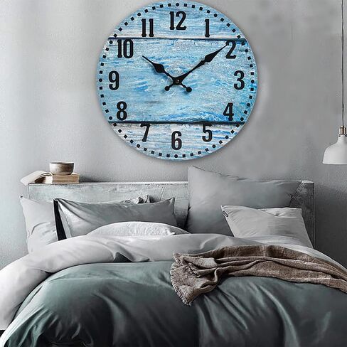 Wall Clock, Coastal Blue Wall Clocks Battery Operated Silent Non-Ticking, Small Nautical Rustic Quite Clocks for Living Room, Kitchen, Bedroom, Home (10 Inch) in Saudi Arabia