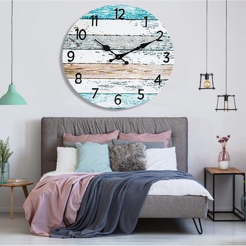Wall Clock, Coastal Blue Wall Clocks Battery Operated Silent Non-Ticking, Small Nautical Rustic Quite Clocks for Living Room, Kitchen, Bedroom, Home (10 Inch) in Saudi Arabia