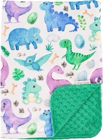 Top Tots Deluxe Minky Baby Blanket - Baby Dinosaurs, 40 x 29 Inch Green in Saudi Arabia