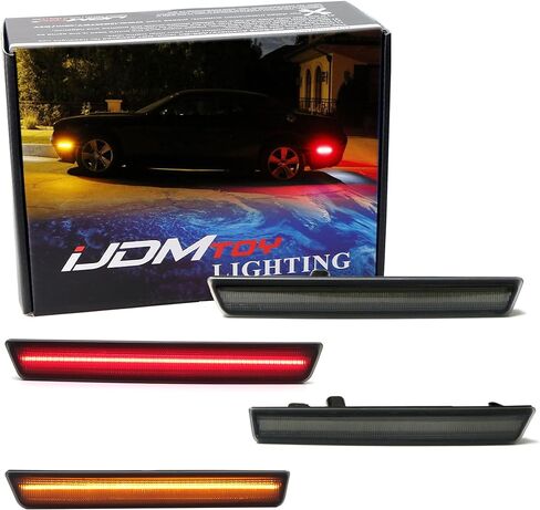 iJDMTOY مجموعة إضاءة جانبية LED كاملة ذات عدسة مدخنة كهرمانية/حمراء متوافقة مع دودج تشالنجر 2015-22، مدعومة بإجمالي 180-SMD LED، استبدل مصابيح العلامات الجانبية OEM in Kuwait