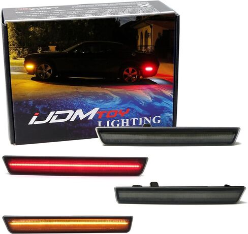 iJDMTOY مجموعة إضاءة جانبية LED كاملة ذات عدسة مدخنة كهرمانية/حمراء متوافقة مع دودج تشالنجر 2015-22، مدعومة بإجمالي 180-SMD LED، استبدل مصابيح العلامات الجانبية OEM in Kuwait