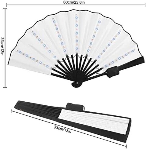 12V10 بوصة (طول 60 * 30 سم، 93 جم) مع سلك مخفي LED مروحة يد صينية قابلة للطي أداء مسرحي وحفلات أعياد الميلاد وحفلات الزفاف وديكور المنزل وملهى ليلي مروحة دعامة ضوء الفلورسنت (أزرق) in Saudi Arabia